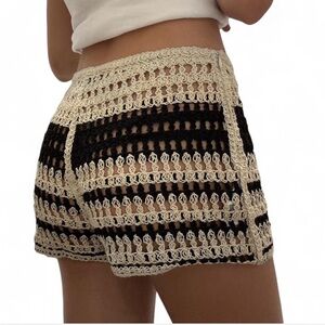 Zara Black and Cream High Waist Crochet Shorts